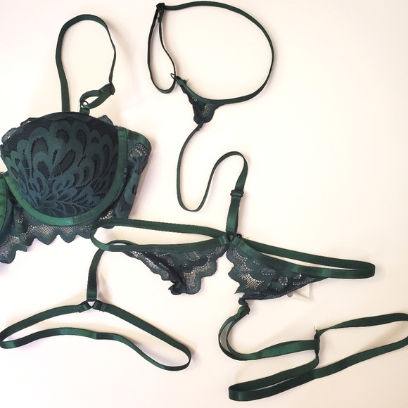 Emerald Green Lace Bra and Strap Body Suit - Size M - Picture 3 of 5